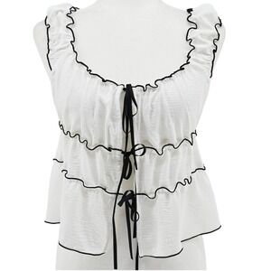Y2K KIRIOUS Los Angeles White Babydoll Bustier Top Black Lettuce Hem Coquette